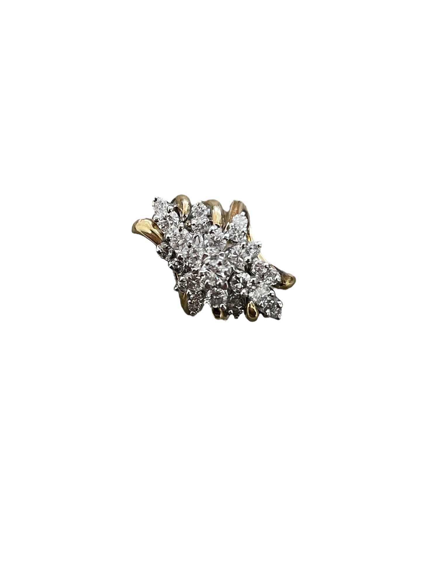 14K Yellow Gold Waterfall Style Diamond Cluster Ring (Size 5) (Local pick-up only)