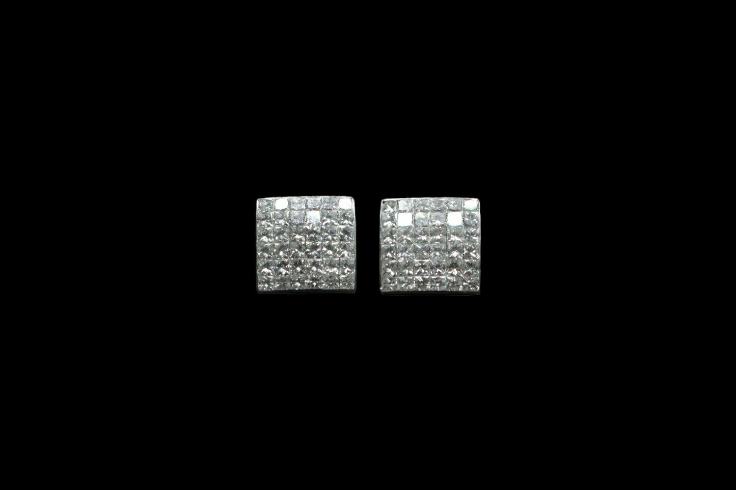 14K White Gold 2.80 CTW Invisible Set Princess Cut Diamond Earrings (local pick-up only)