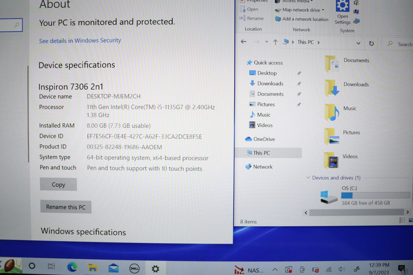 Dell Inspiron 7306 2n1 13.3" Touchscreen Core i5 11th Gen 512GB SSD 8GB Ram