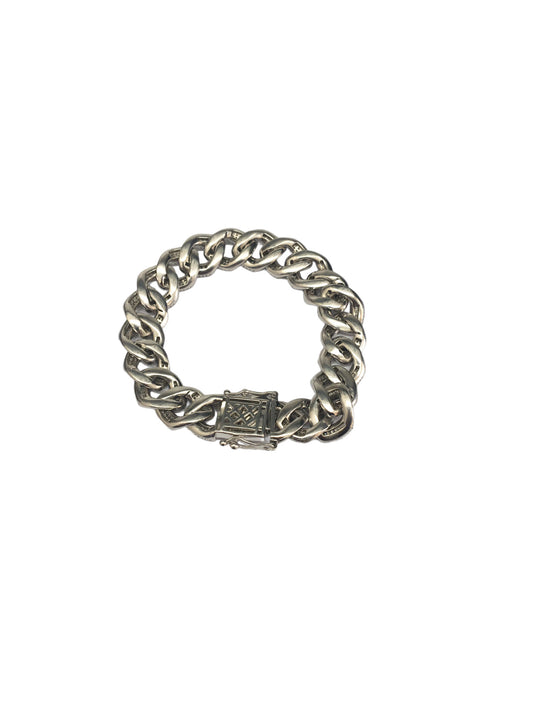 Sterling Silver Cuban Bracelet with Clearstones (8 Inches)
