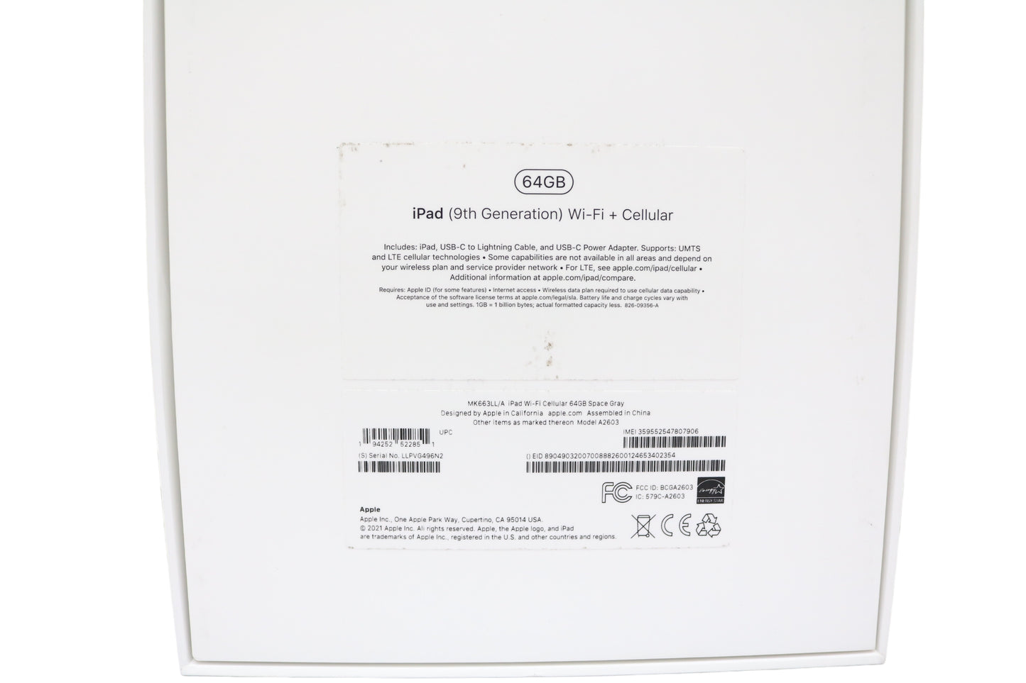 Apple iPad 9th Gen A2603 64GB Wi-Fi, 10.2" Space Gray