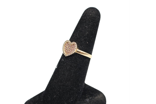 10K Yellow Gold Heart Ring w/Clear Stones (Size 7 1/4)