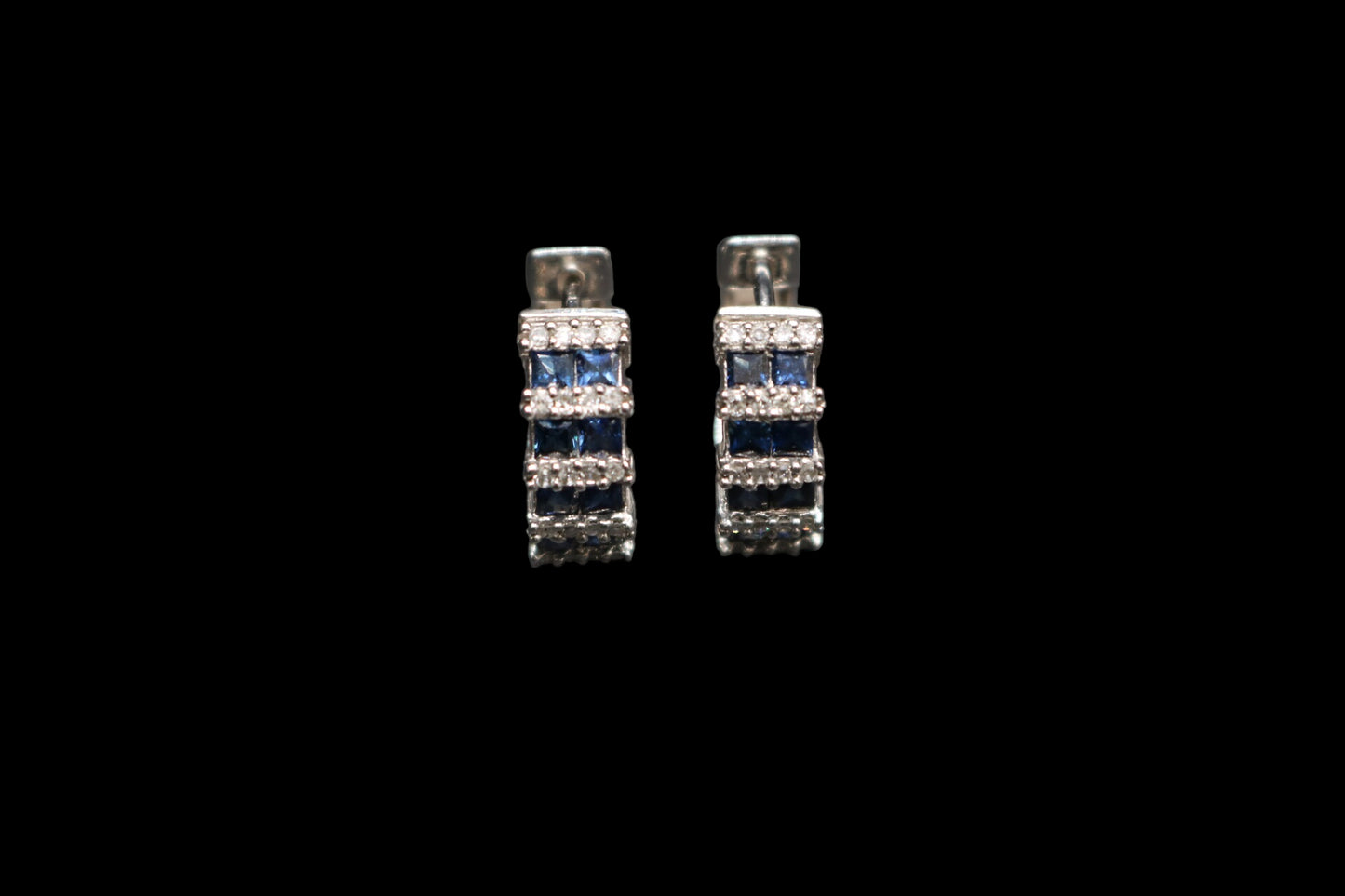 14K White Gold Diamond and Sapphire Earrings (Sapphire 0.40 CTW) (Diamond 0.40 CTW)(Local pick-up only)