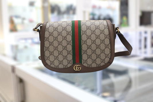 GG Supreme Monogram Web Small Ophidia Flap Messenger Bag
