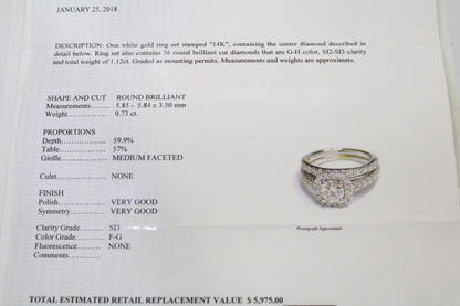 Radiant 14K White Gold Halo Wedding Set Ring, Size 4 & 1/2 (1.85 CTW)
