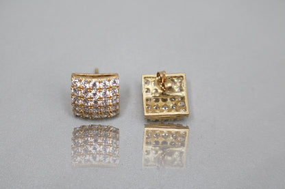 10K Yellow Gold CZ Cluster Earrings