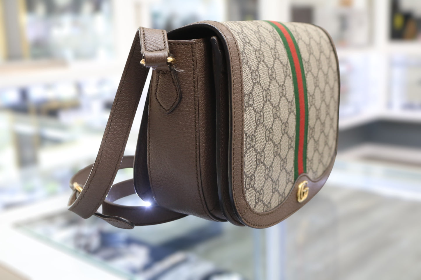 GG Supreme Monogram Web Small Ophidia Flap Messenger Bag