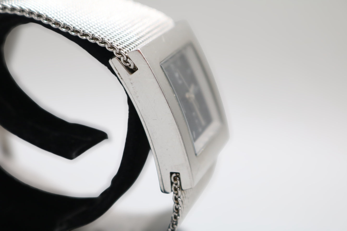 Ladies DKNY Black Square Dial Mesh Stainless Steel Silver Tone Bracelet Watch