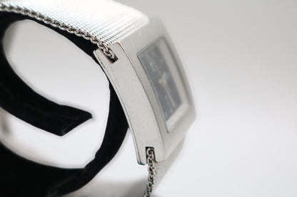Ladies DKNY Black Square Dial Mesh Stainless Steel Silver Tone Bracelet Watch