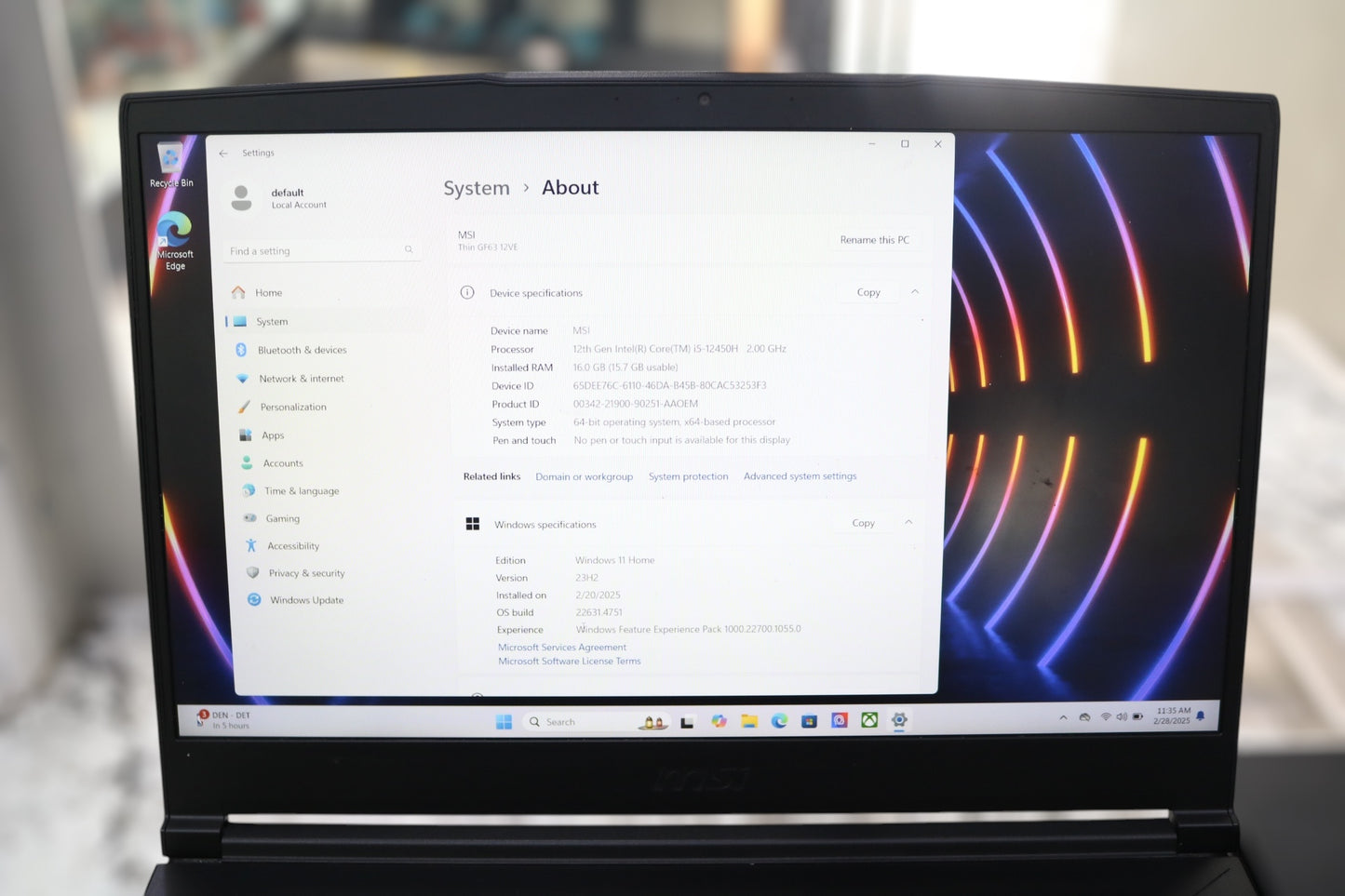 2023 15.6-inch MSI Thin GF63 Laptop