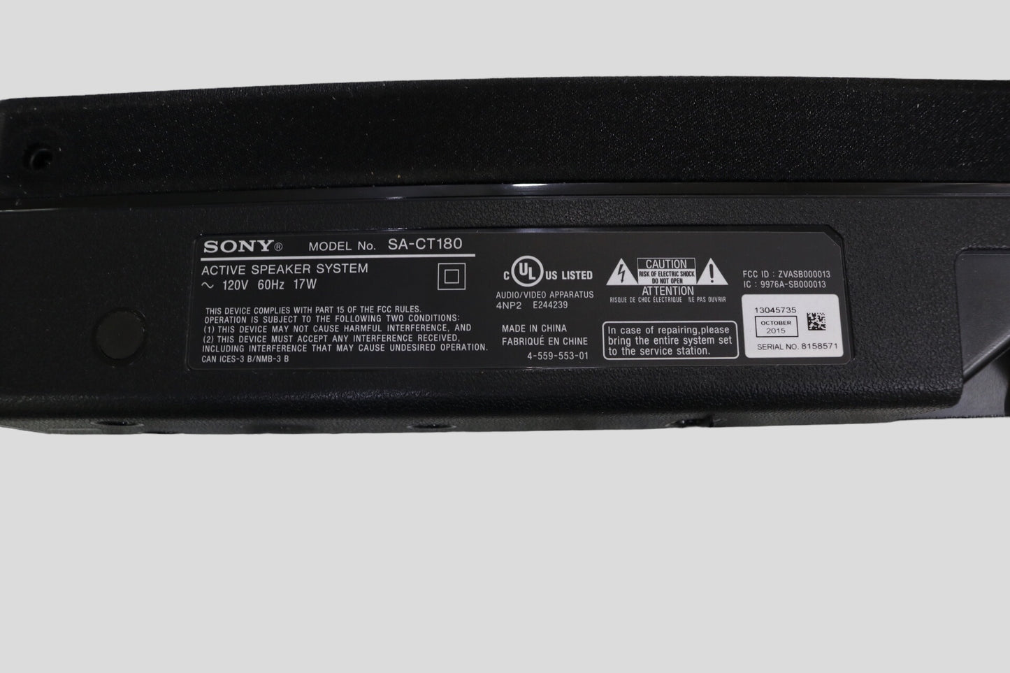 Sony SA-CT180 Sound Bar With Remote (local pick-up only)