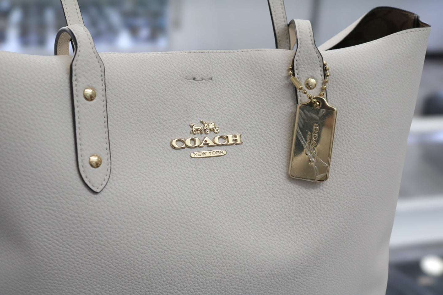 Coach Signature Interior Town Tote Chalk White Khaki Bag