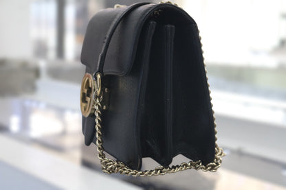 Authentic Gucci Interlocking G Leather Chain Black Shoulder Bag  (Please Read)