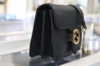 Authentic Gucci Interlocking G Leather Chain Black Shoulder Bag  (Please Read)
