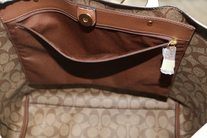 Coach Signature Interior Town Tote Chalk White Khaki Bag
