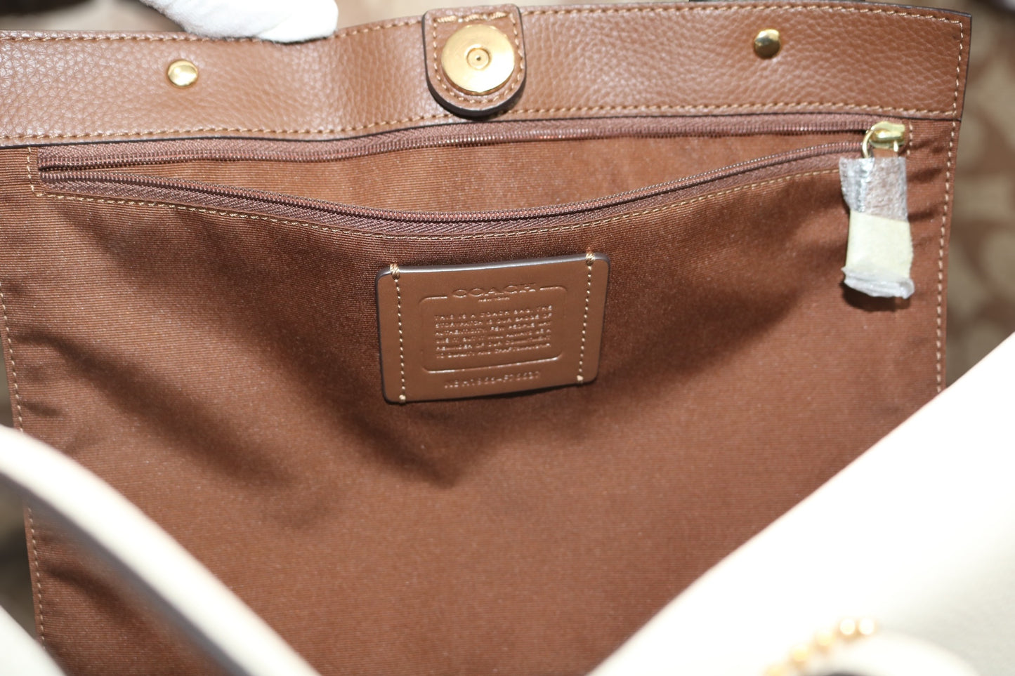 Coach Signature Interior Town Tote Chalk White Khaki Bag