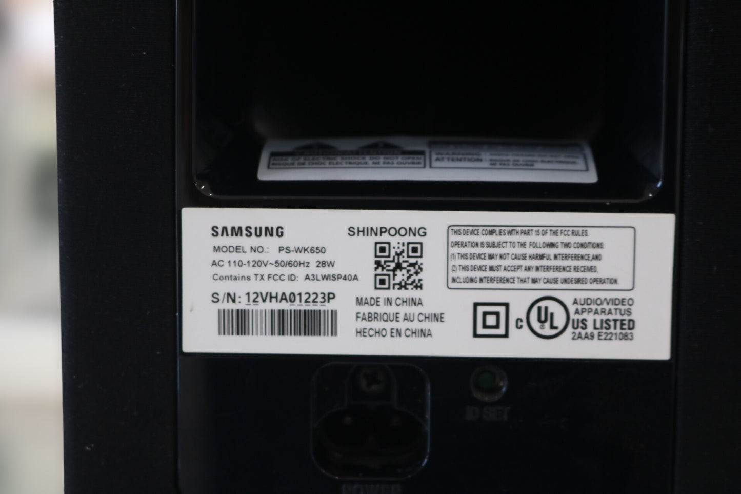 Samsung PS-WK650/HW-K650 Sound Bar (Local Pick-up Only)