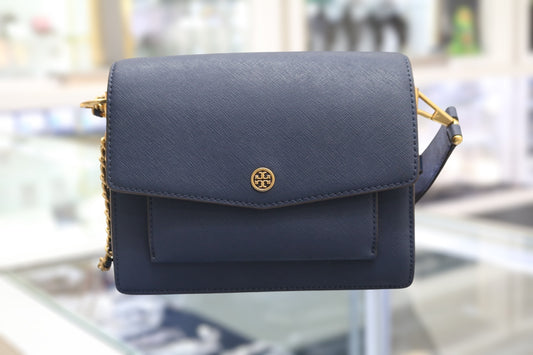 Tory Burch Robinson Colorblock Double Strap Blue Bag 3.25" (L) x 8.25" (W) x 6.75" (H)