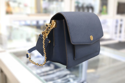 Tory Burch Robinson Colorblock Double Strap Blue Bag 3.25" (L) x 8.25" (W) x 6.75" (H)