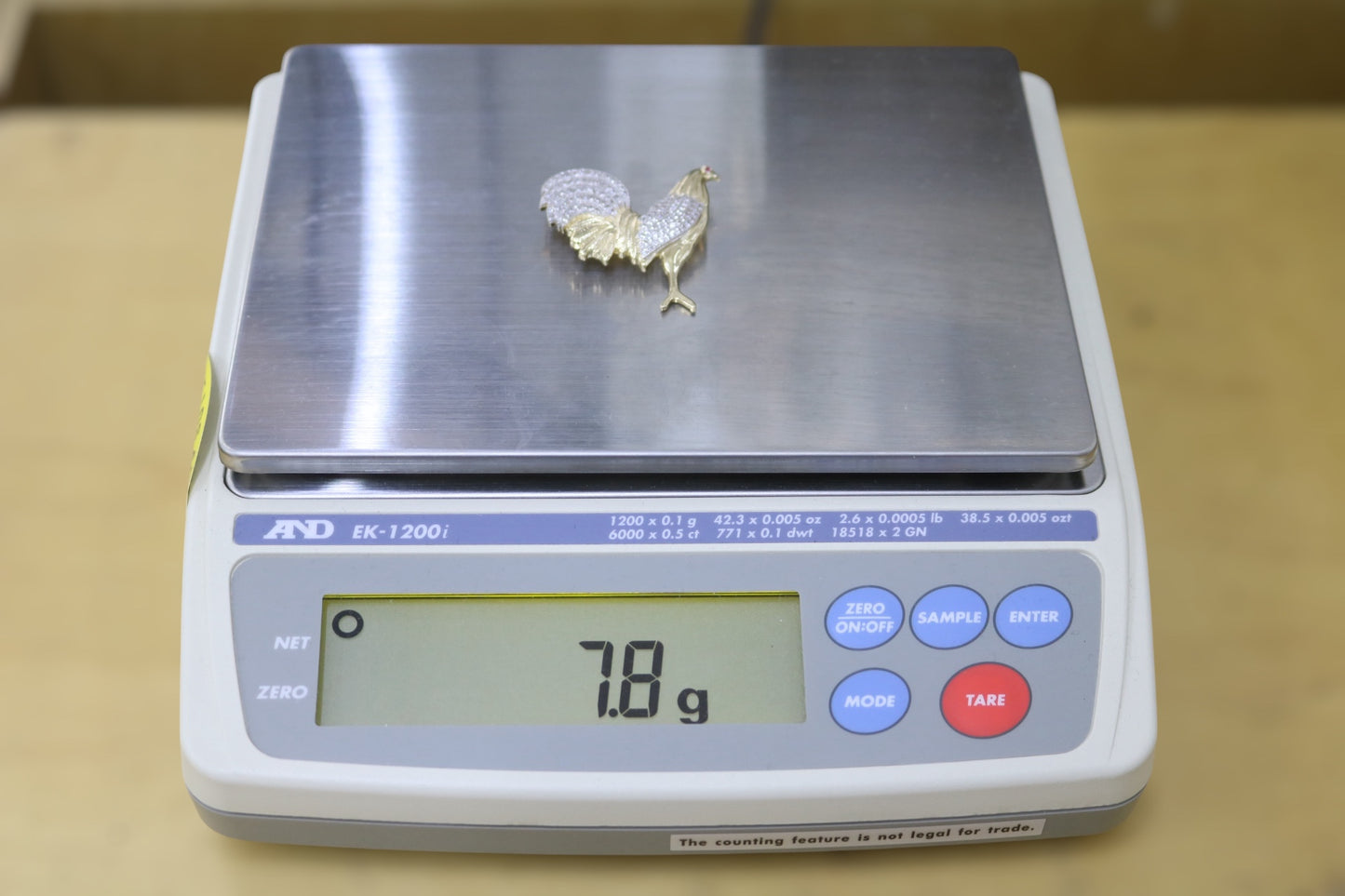 14K Yellow Gold Rooster Charm with Clear Stones