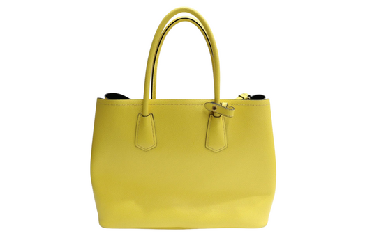 Authentic Prada Saffiano Cuir Yellow Double Tote Bag