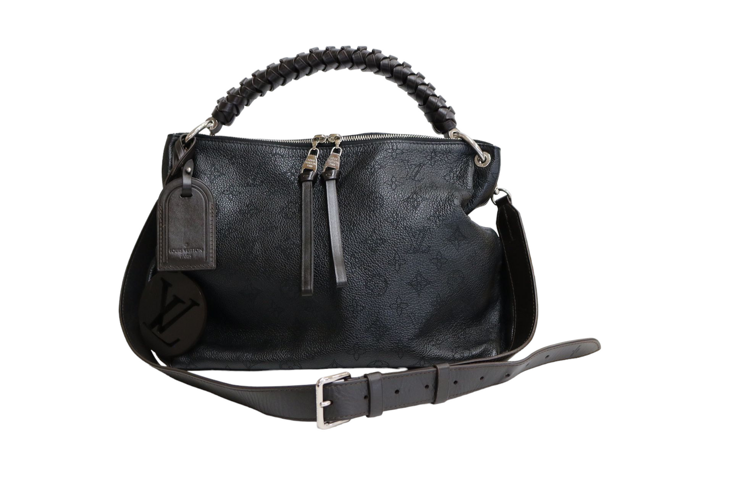 Authentic Louis Vuitton Black Mahina Leather Beaubourg Hobo MM Bag