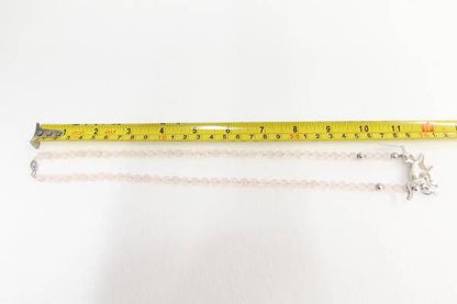 Pink Amethyst Beads Chain w/ Silver Cat Charm (Length 24 Inches)