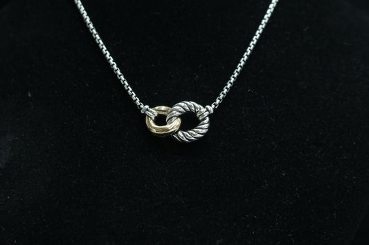 Pre-owned David Yurman Belmont Double Curb Link Sterling Silver Necklace with 18K Gold (17 Inches)