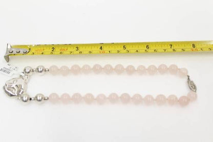 Pink Amethyst Beads Chain Silver Cat Face Charm (Length 16 Inches)