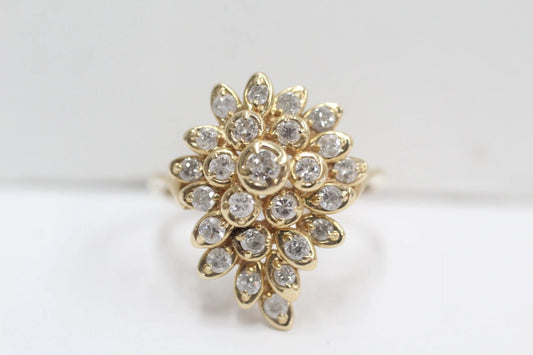 Pre-Owned 14K Yellow Gold Diamond Floral Cluster Ring (Size 9) 1.30 CTW