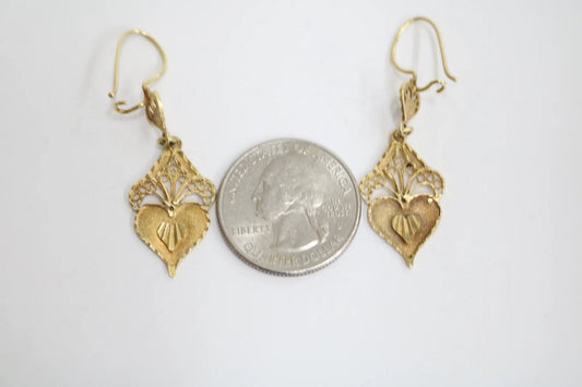 14K Yellow Gold Dangling Heart Earrings