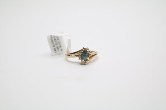 14K Yellow Gold Bypass Ring with Blue Spinel and Diamonds (Size 5)