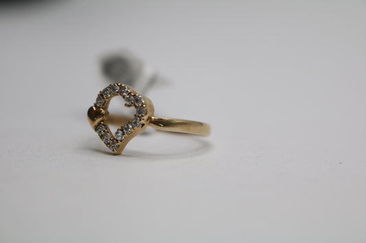 10k Yellow Gold Heart Lady's Ring W/Cubic Zirconium (Size 8 1/2)