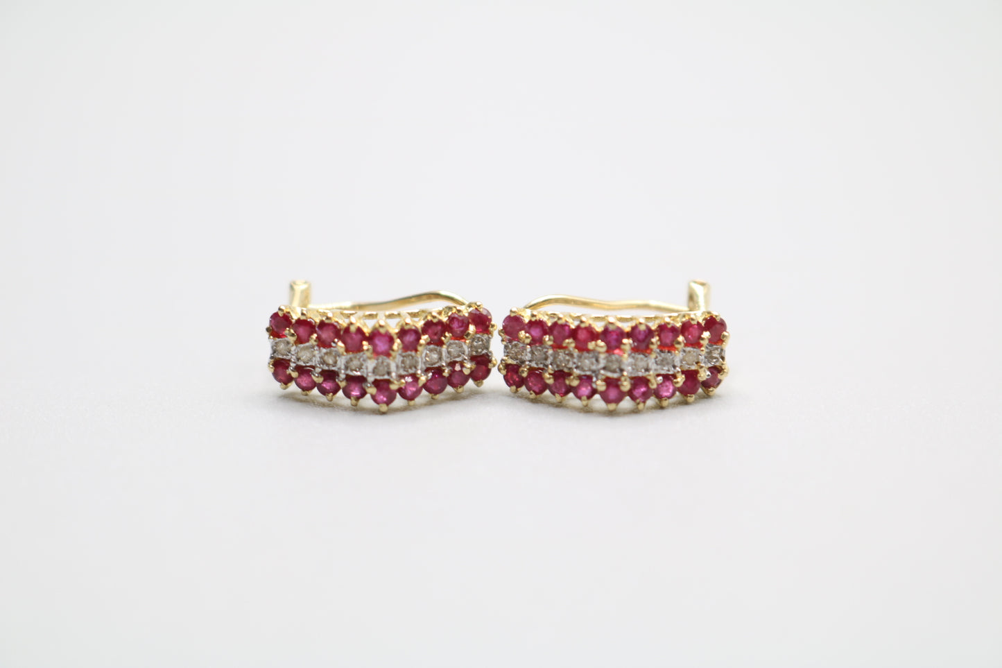 Pre-owned 14K Yellow Gold Diamond & Ruby Lever Earrings (0.18 CTW)