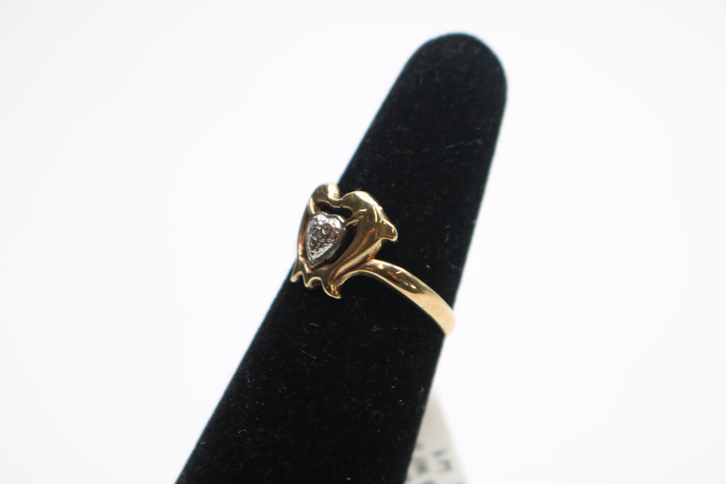 10k Two Tone Heart Shaped Ring w/3 Clear Stone (Size 6 1/4)
