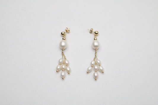 14K Yellow Gold Dangling Pearl Earrings (5.4 Grams)
