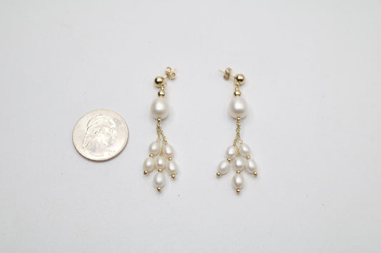 14K Yellow Gold Dangling Pearl Earrings (5.4 Grams)
