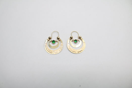 14K Yellow Gold Fancy Earrings with Green Stone (5.7 Grams)