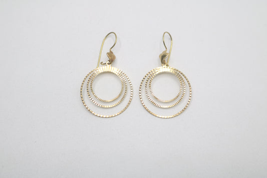 14K Yellow Gold Fancy Triple Circle Earrings (3.3 Grams)