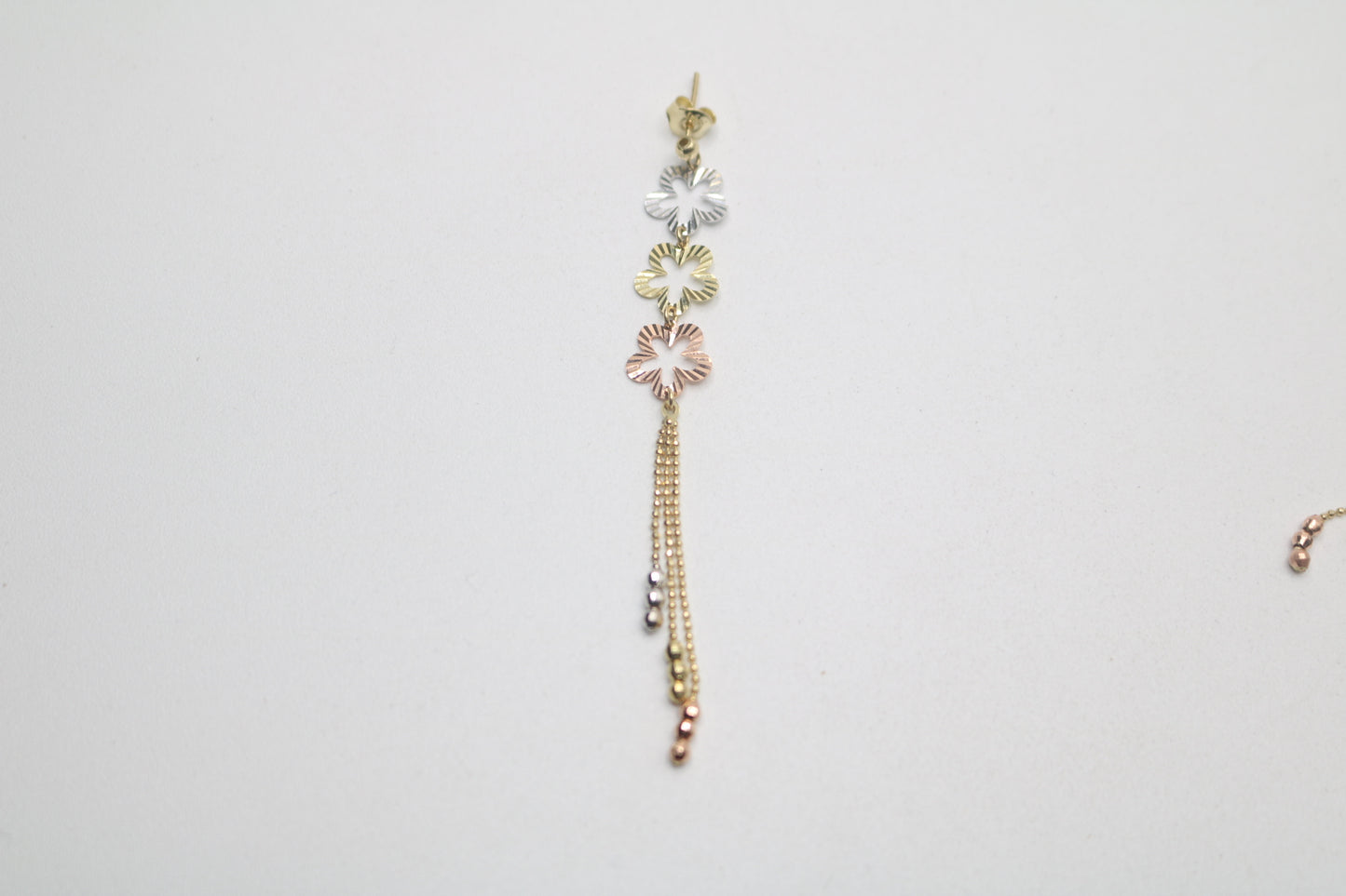 14K 3 Tone Dangling Flower Earrings (3.5 Grams)