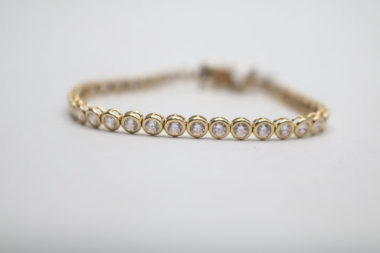 14k Yellow Gold Fancy Bracelet w/Clear Stones (Length 7")