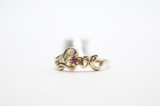 14k Yellow Gold "LOVE" Ring w/Red Ruby Stone (Size 9 1/4)