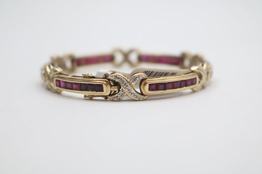 14K Yellow Gold Diamond and Ruby Bracelet (Rubies 4.20 CTW) (Diamonds 0.12 CTW) (Local pick-up only)