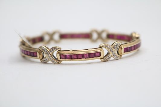 14K Yellow Gold Diamond and Ruby Bracelet (Rubies 4.20 CTW) (Diamonds 0.12 CTW) (Local pick-up only)