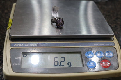 Sterling Silver Solitaire Amethyst Gemstone Ring (Size 6)