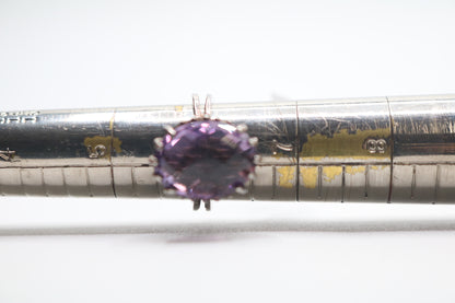 Sterling Silver Solitaire Amethyst Gemstone Ring (Size 6)