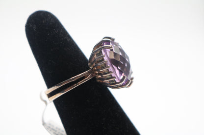 Sterling Silver Solitaire Amethyst Gemstone Ring (Size 6)