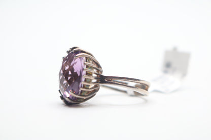 Sterling Silver Solitaire Amethyst Gemstone Ring (Size 6)