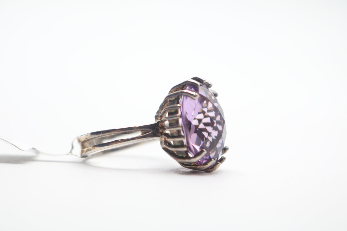 Sterling Silver Solitaire Amethyst Gemstone Ring (Size 6)
