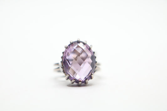 Sterling Silver Solitaire Amethyst Gemstone Ring (Size 6)